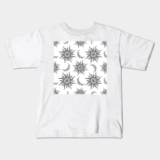 Black Moon Sun Mandala White Pattern Kids T-Shirt